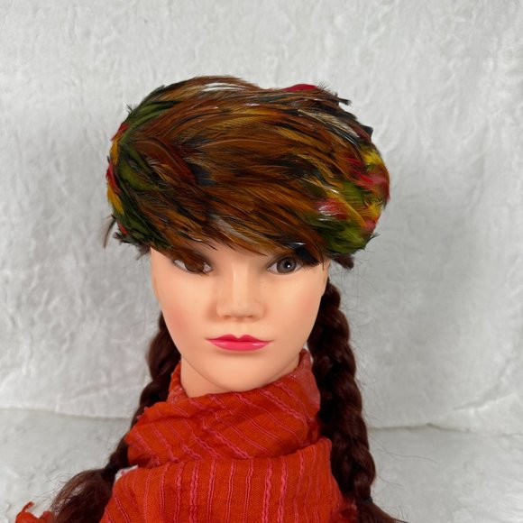 Vintage 1950s Feathered Pill Box Hat Multicolor Feathers Pheasant main image 7